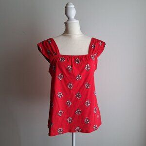 nwt LOFT outlet S square neck tank top shirt red white black floral pattern